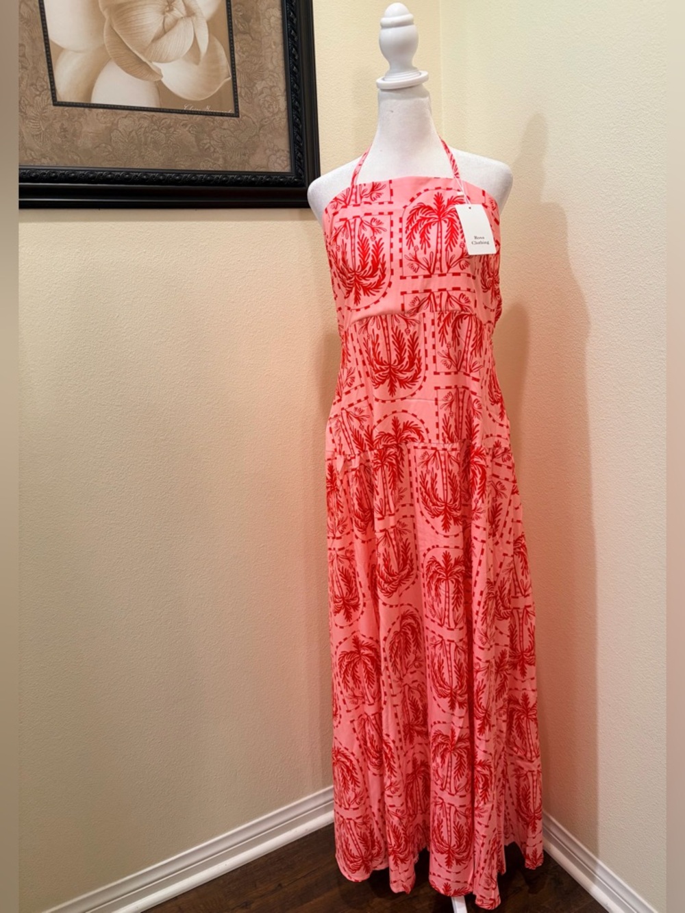 Rosa Clothing Palm print summer Halter/backless summer/spring  maxi Dress XL NWT